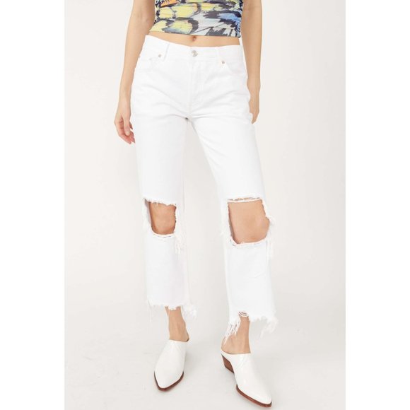 NWOT Free People Maggie Mid-Rise Straight-Leg Jeans / Optic White - Picture 6 of 12